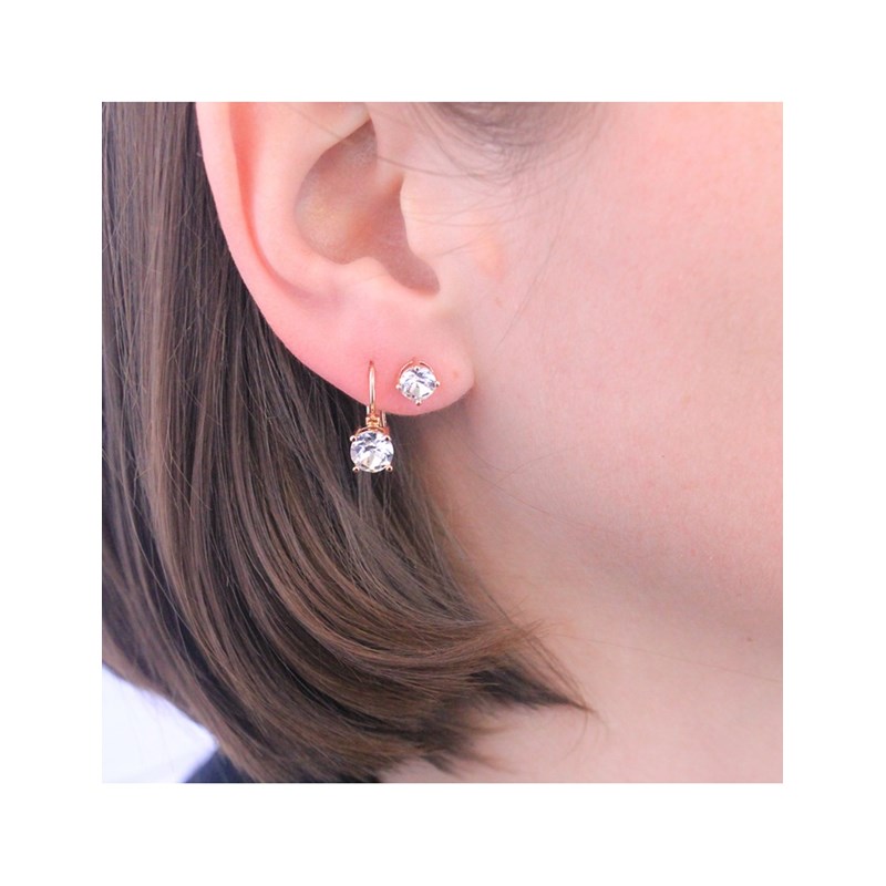 Boucles d'oreilles Round - Or Rosé et Cristal