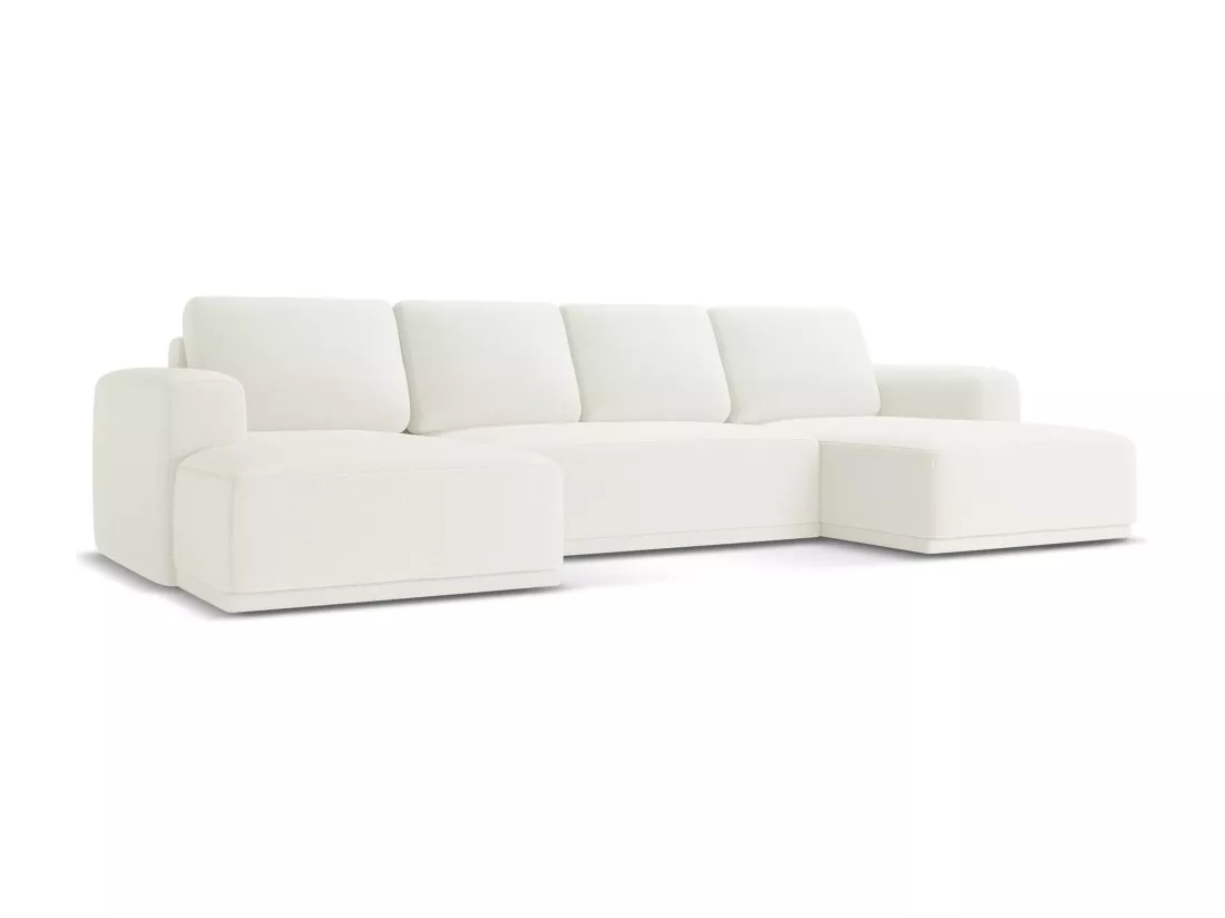 Canapé d'angle panoramique convertible en tissu chenille - blanc - KAILA
