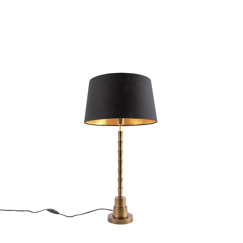 Art deco tafellamp brons met katoenen kap zwart 35 cm - Pisos