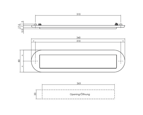 Intersteel ovale brievenbus, BxH 340/80 mm, geborsteld roestvrij staal met klep