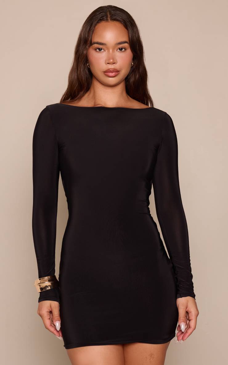 Noir Robe Moulante À Double Couche Dos Ouvert Avec Détail Torsadé