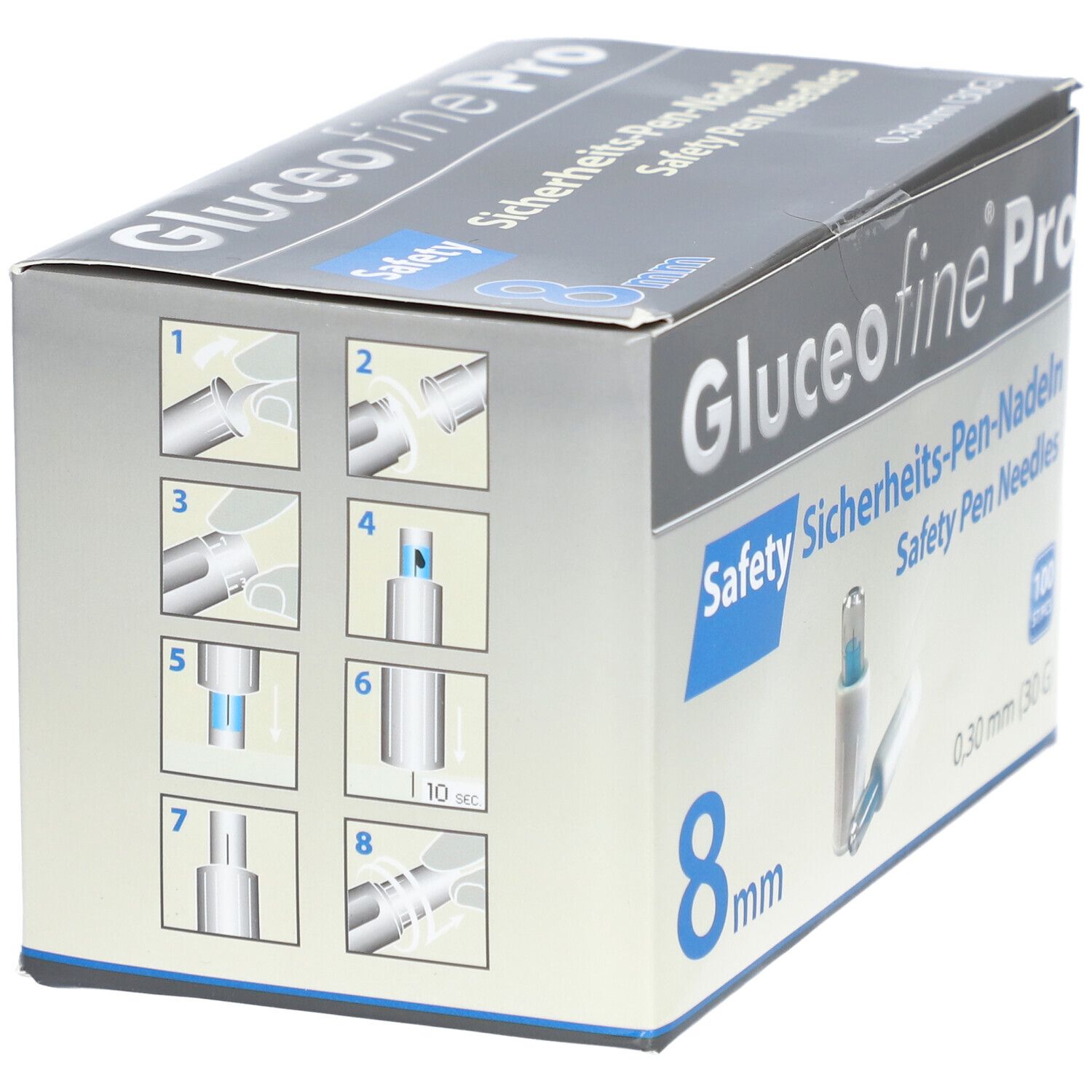 Gluceofine® Pro Safety Sicherheits-Pen-Nadeln 30 G, 0,30 x 8 mm