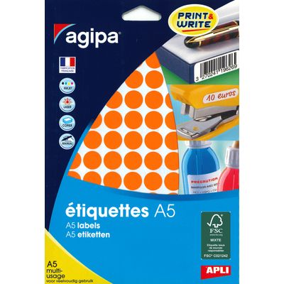 Apli Agipa - Etui A5 - 960 Pastilles oranges - diamètre 15 mm - réf 114315