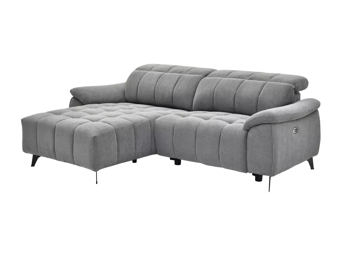 Canapé d'angle gauche relax électrique en tissu texturé gris CELTIMO