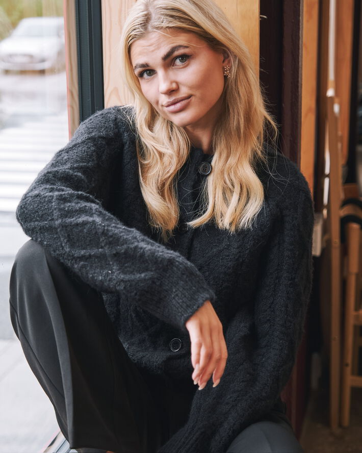 Neo Noir Selda Cable Soft Knit Cardigan Black