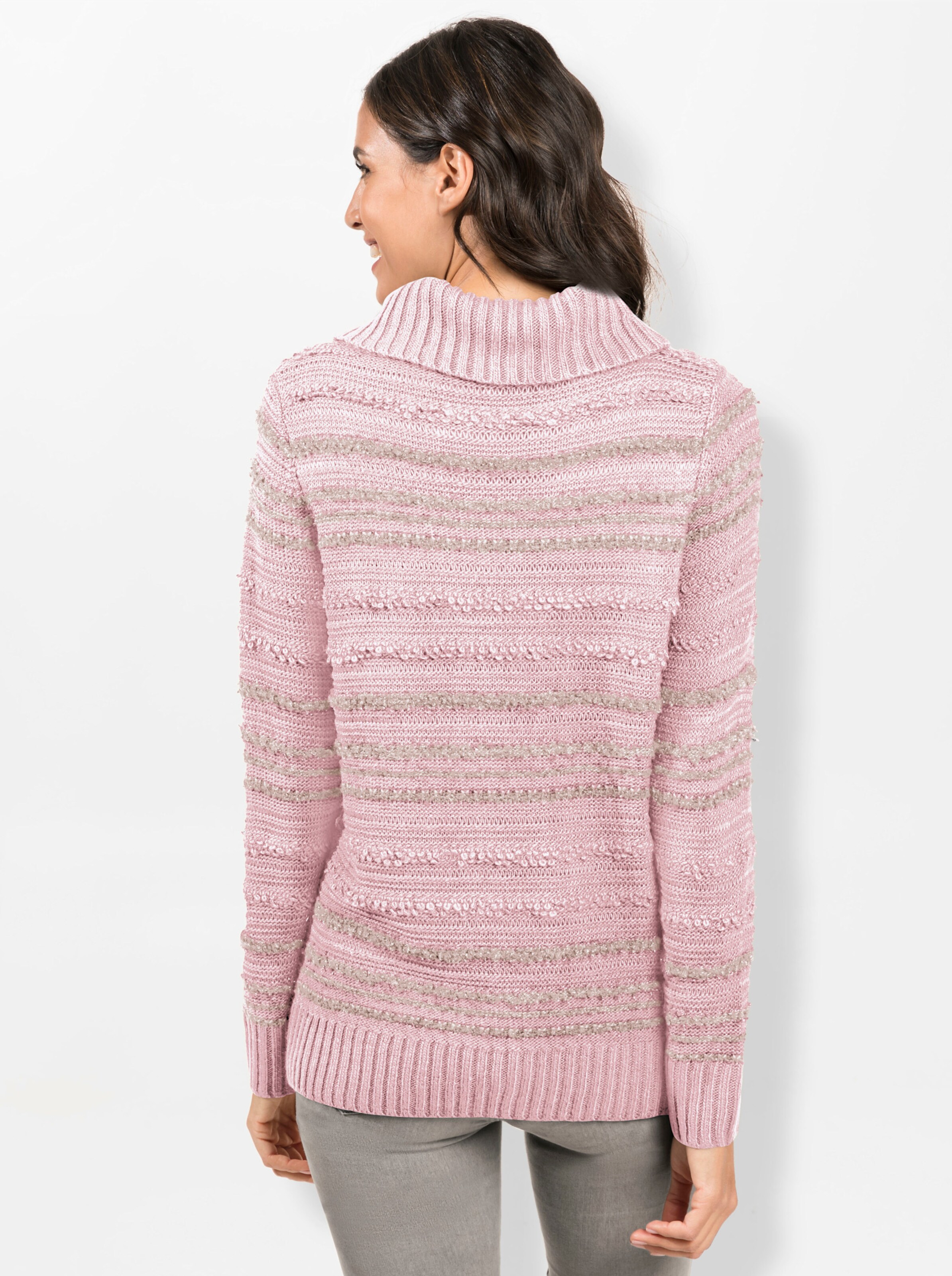Rollkragenpullover in hellrosé-meliert