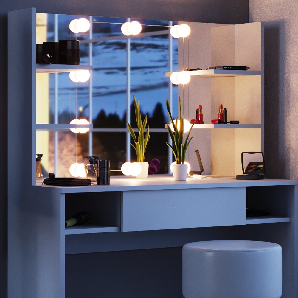 VICCO LED Schminktisch DAENERYS Weiß Frisiertisch Frisierkommode Spiegel Hocker