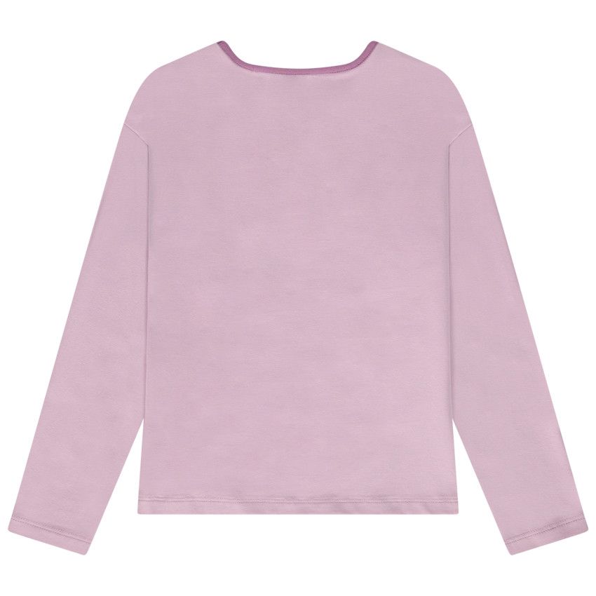 T-shirt manches longues en jersey print et strass pour fille - Rose