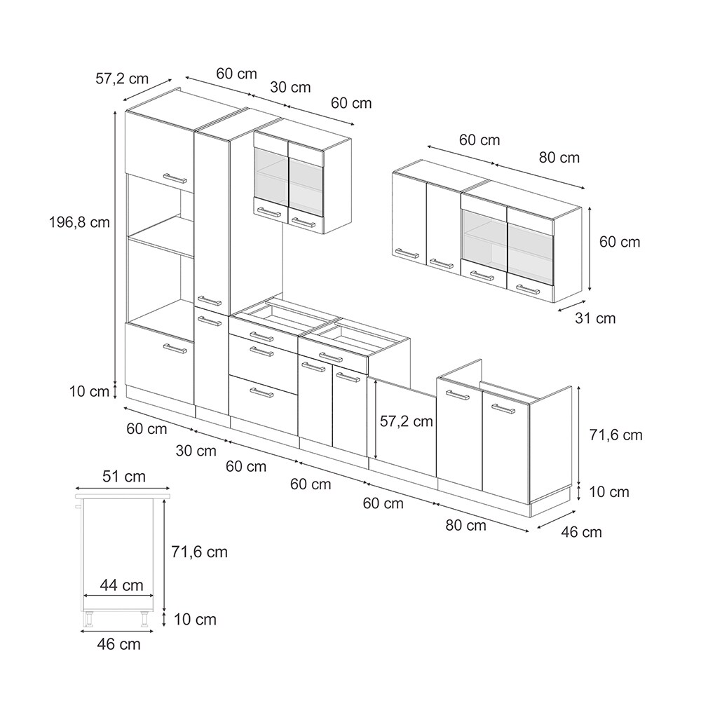 Vicco Küchenzeile R-Line Solid Weiß Schwarz 350 cm modern Küchenschränke Küchenmöbel