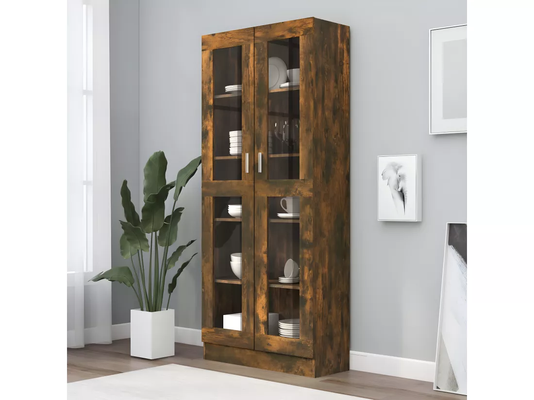 Armoire à vitrine Chêne fumé 82,5x30,5x185,5 cm Bois ingénierie