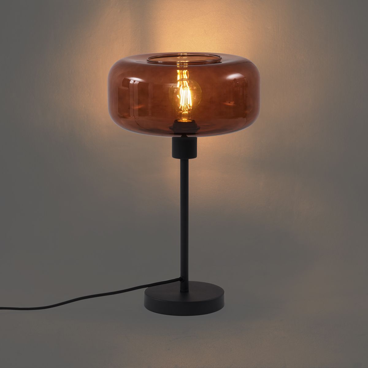 Retro tafellamp zwart met brons glas - Bizle