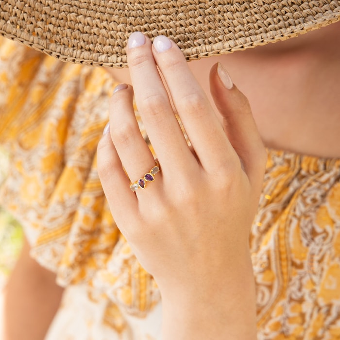 Bague Melinda - Laiton doré, améthyste & labradorite