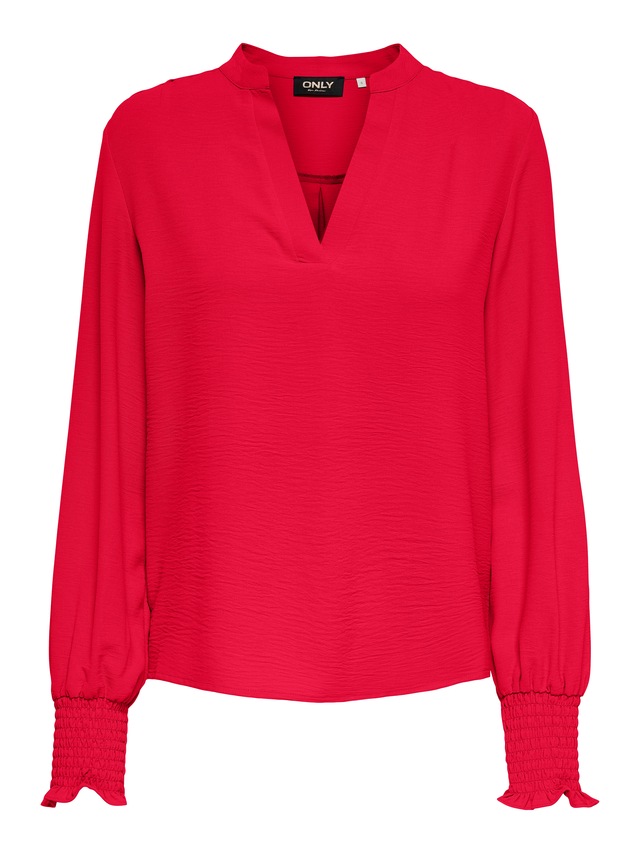 ONLY Blusenshirt »ONLMETTE V-NECK LS SMOCK TOP NOOS WVN«