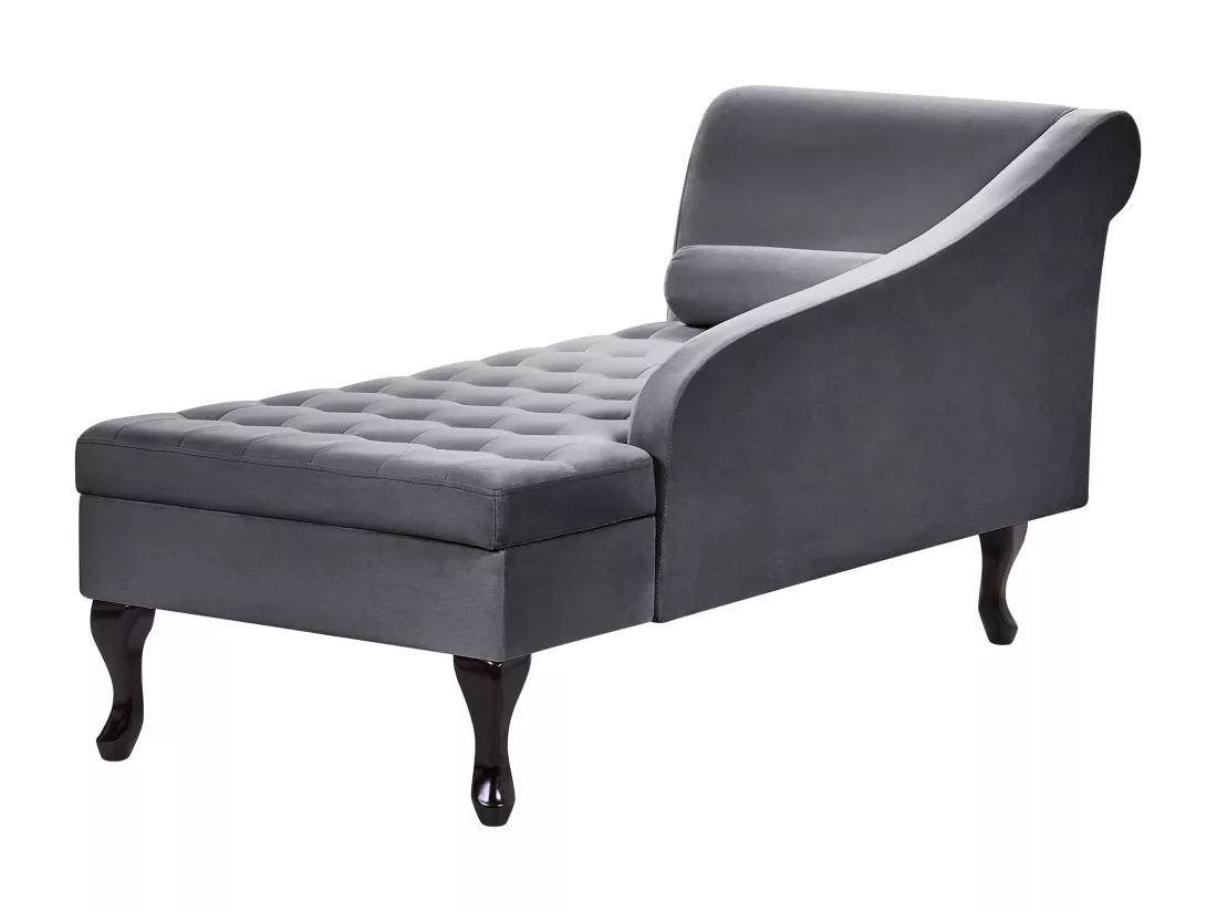 Chaise longue côté droite en velours gris foncé avec rangement PESSAC