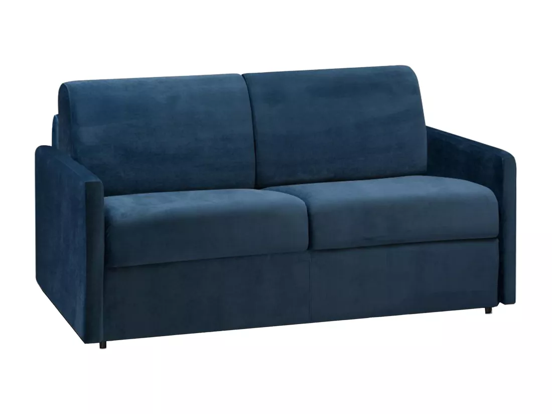 Canapé 2 places convertible express en velours bleu nuit - Couchage 120 cm - Matelas 22 cm CALIFE