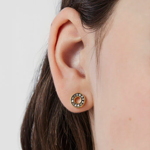 Mini brincos de disco com banho de ouro 18k sobre prata e diamantes Nocturne