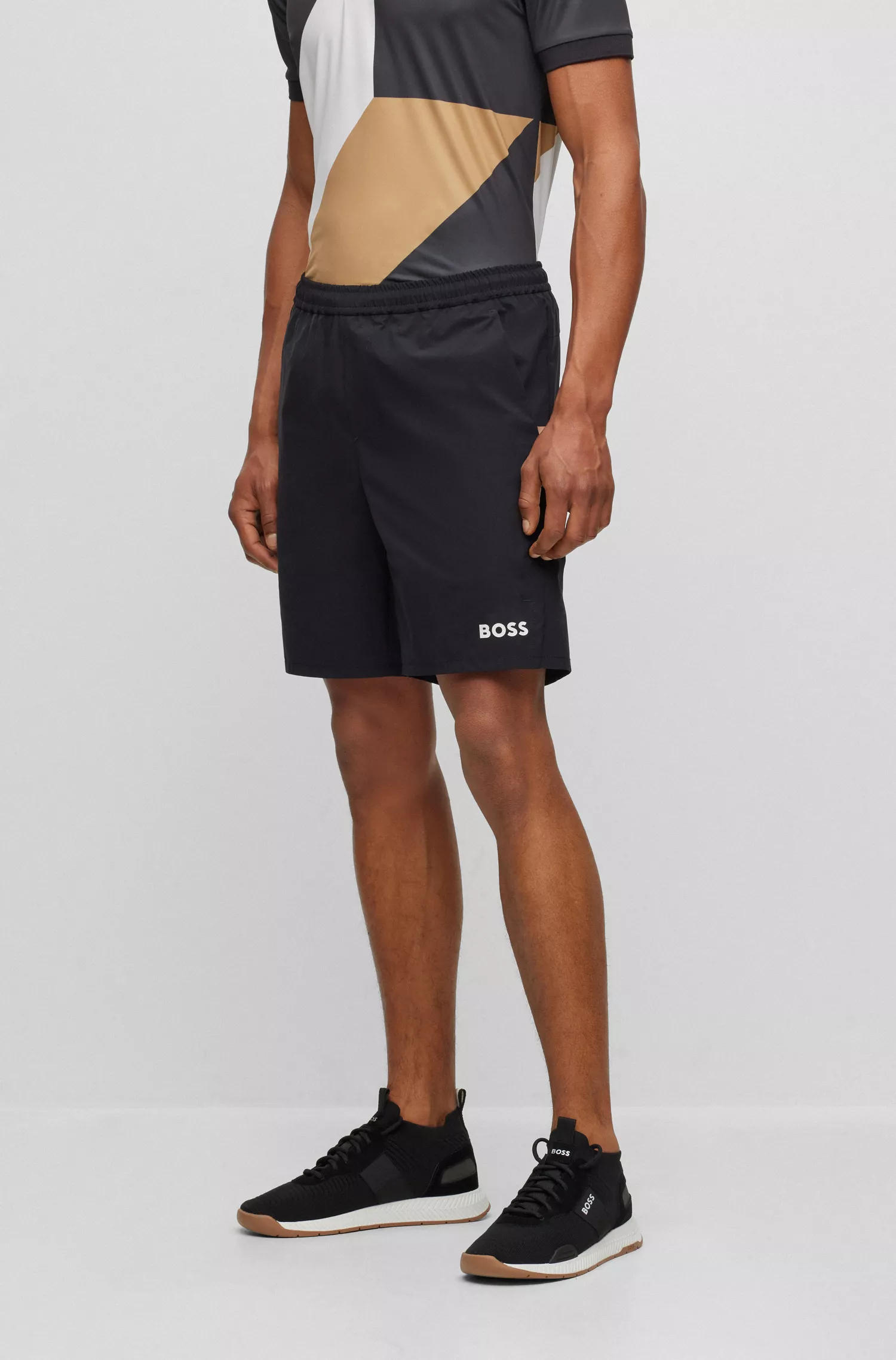 Shorts BOSS Green-BOSS x Matteo Berrettini em popeline elástica com logotipo contrastante.
