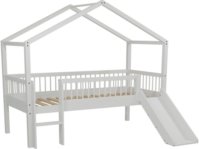 Vipack - Huisbed Forrest - Wit - Kinderbed met Glijbaan - 90 x 200 cm - Massief Beukenhout