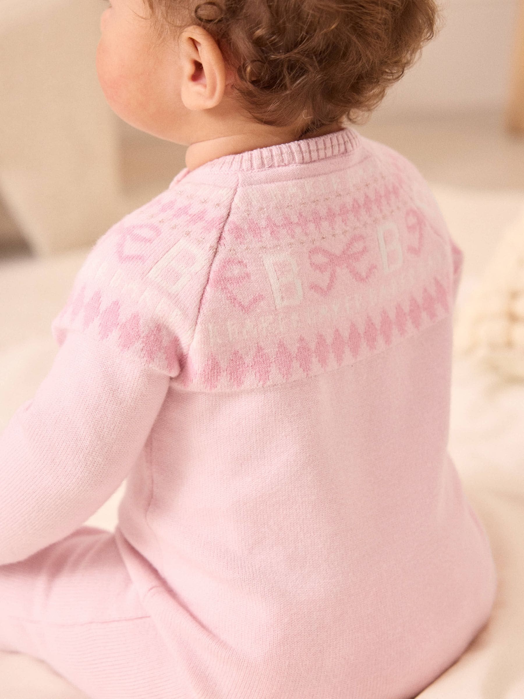 Baker by Ted Baker Pink Knitted Fairisle Pattern Romper