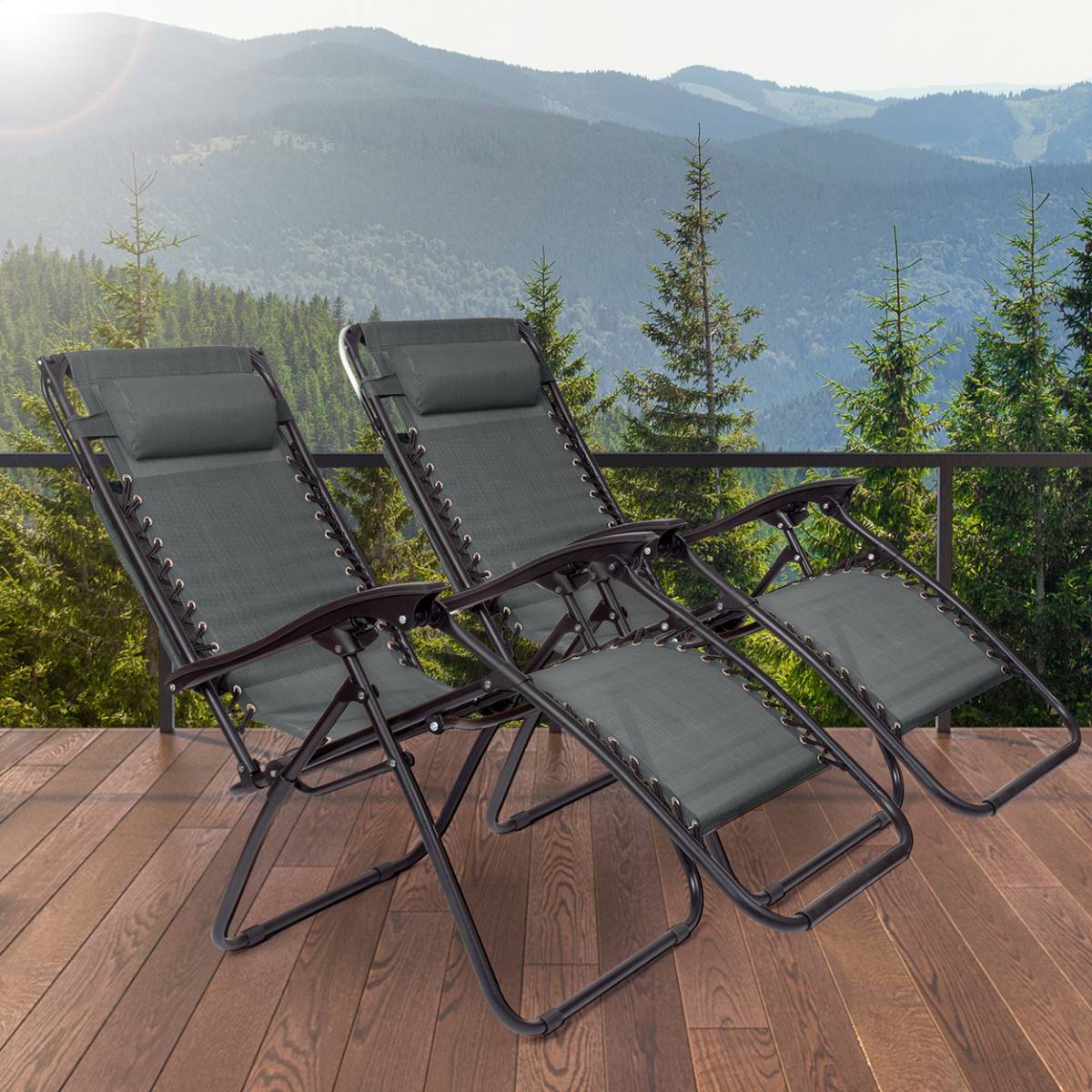 LifeGoods set van 2 relaxstoelen met zonnescherm - Dark Grey