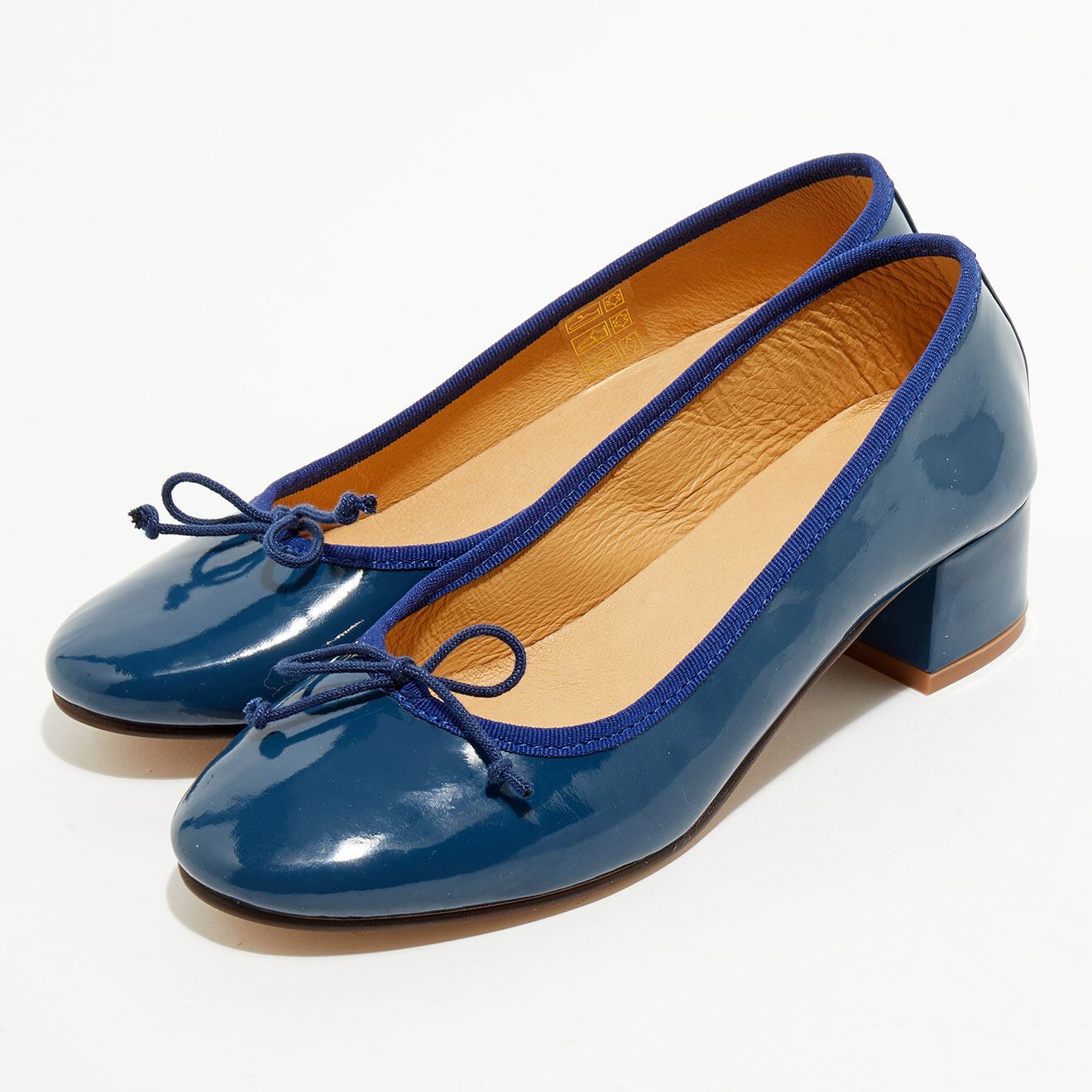 Quartier Latin Ballerines trotters en Cuir verni Diane bleu marine - Talon 4 cm