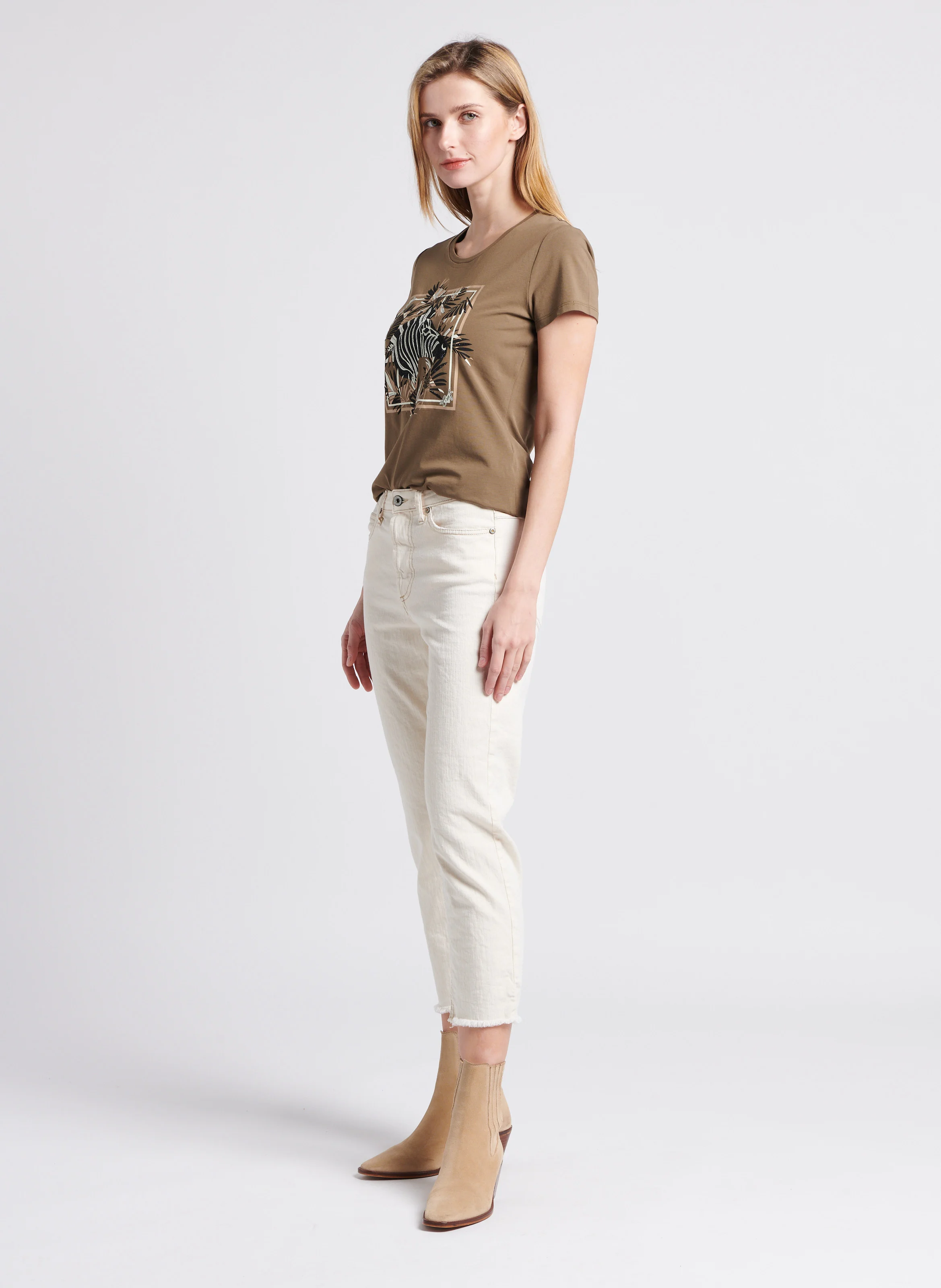 Pantalon carotte en coton mélangé | Blanc