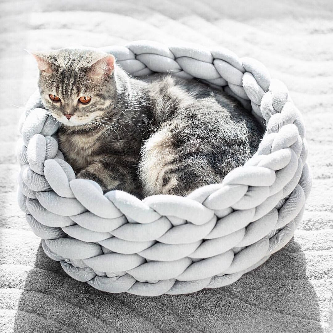 (Ø40cm) Geflochtener Katzen Korb Kuscheliges Haustier Bett Hunde Nest - Grau