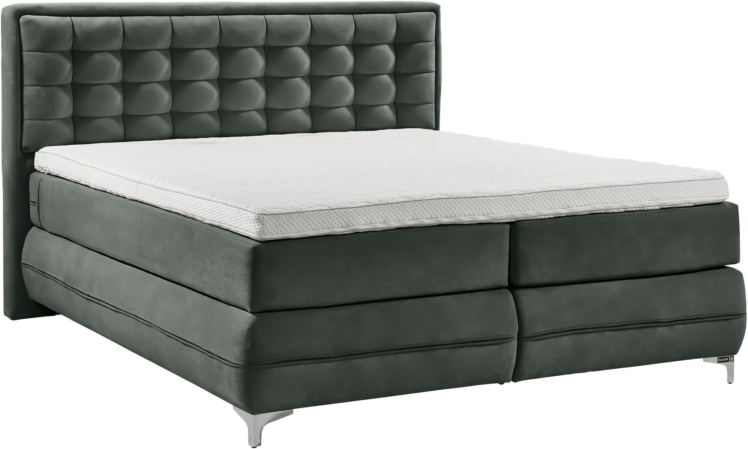 Musterring Boxspringbett »Dubai« Winkelfuss in Chrom, 3 Härtegrade, Kopfteil in Kassettensteppung