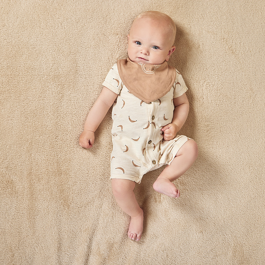 Ensemble combishort imprimée bananes + bandana pour bébé garçon