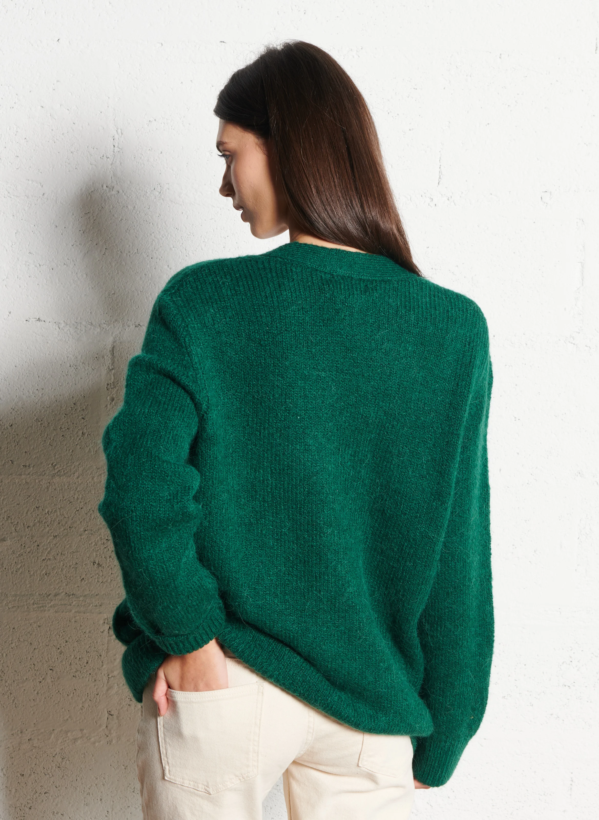 LLIONA - Gilet long oversize à col V | Vert