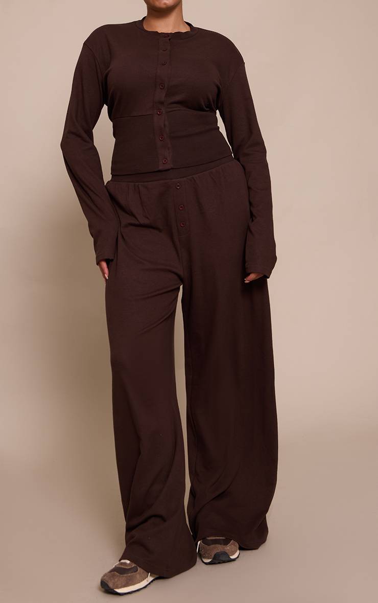 Marron Foncé Pantalon Large Super Doux Basique Plus