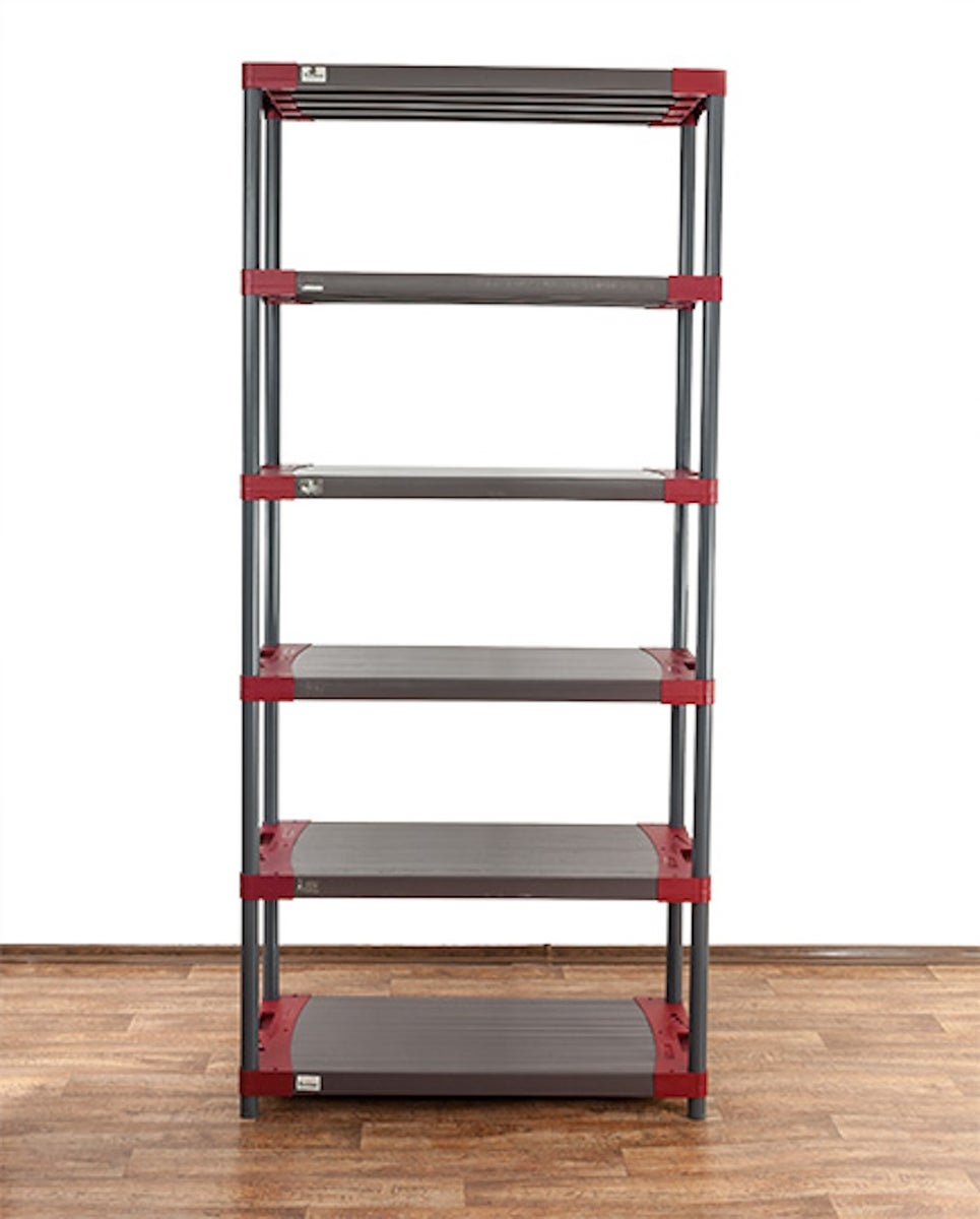 PROREGAL Kunststof Plank Grey Bear Extra Hoog HxBxD 220 x 100 x 46 cm Plank Draagvermogen 120 kg Grijs/Rood