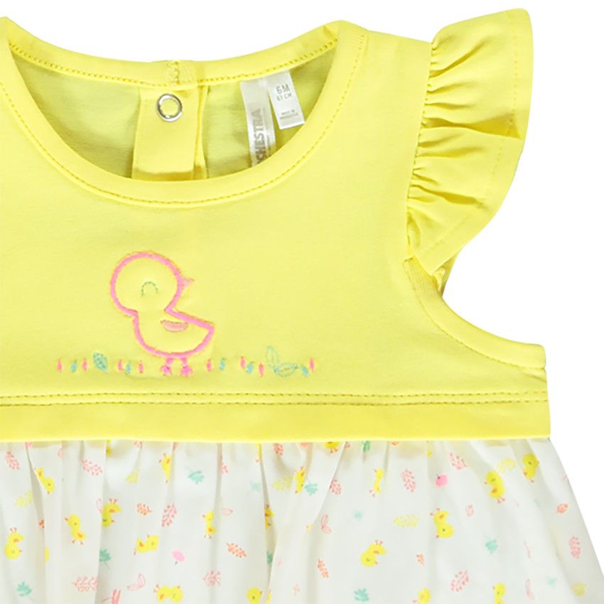 Robe 2 en 1 en jersey et voile de coton imprimé poussin pour bébé fille - Jaune