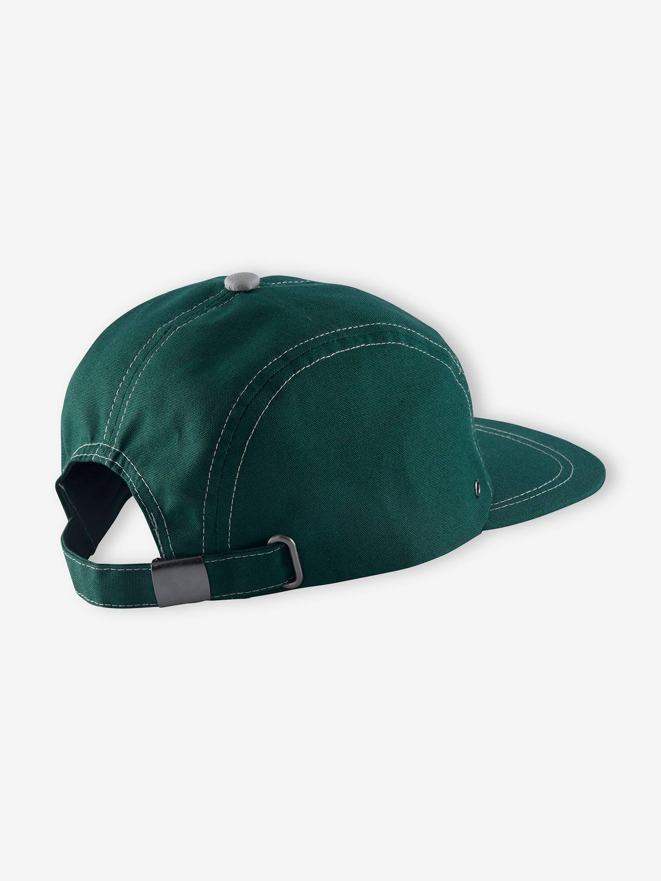 Boné liso verde-escuro para meninos com estampas.