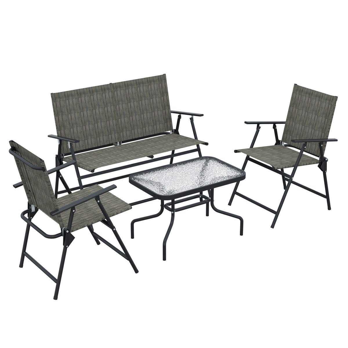 Outsunny 4-delige tuinmeubelset, opvouwbare tuinset met 1 tafel, 2 stoelen, 1 tweezitsbank, voor terras, 108L x 62B x 85H cm, metaal, bruin