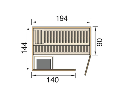 Weka Varberg 1 modulaire sauna zonder oven, met raam en grafietkleurige volledig glazen deur