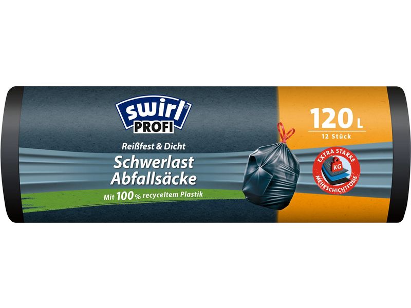 Swirl Müllbeutel Schwerlast-Abfallsäcke 120 Liter 120 l, 12 Wasserdichte Abfallsäcke mit hoher Tragfähigkeit