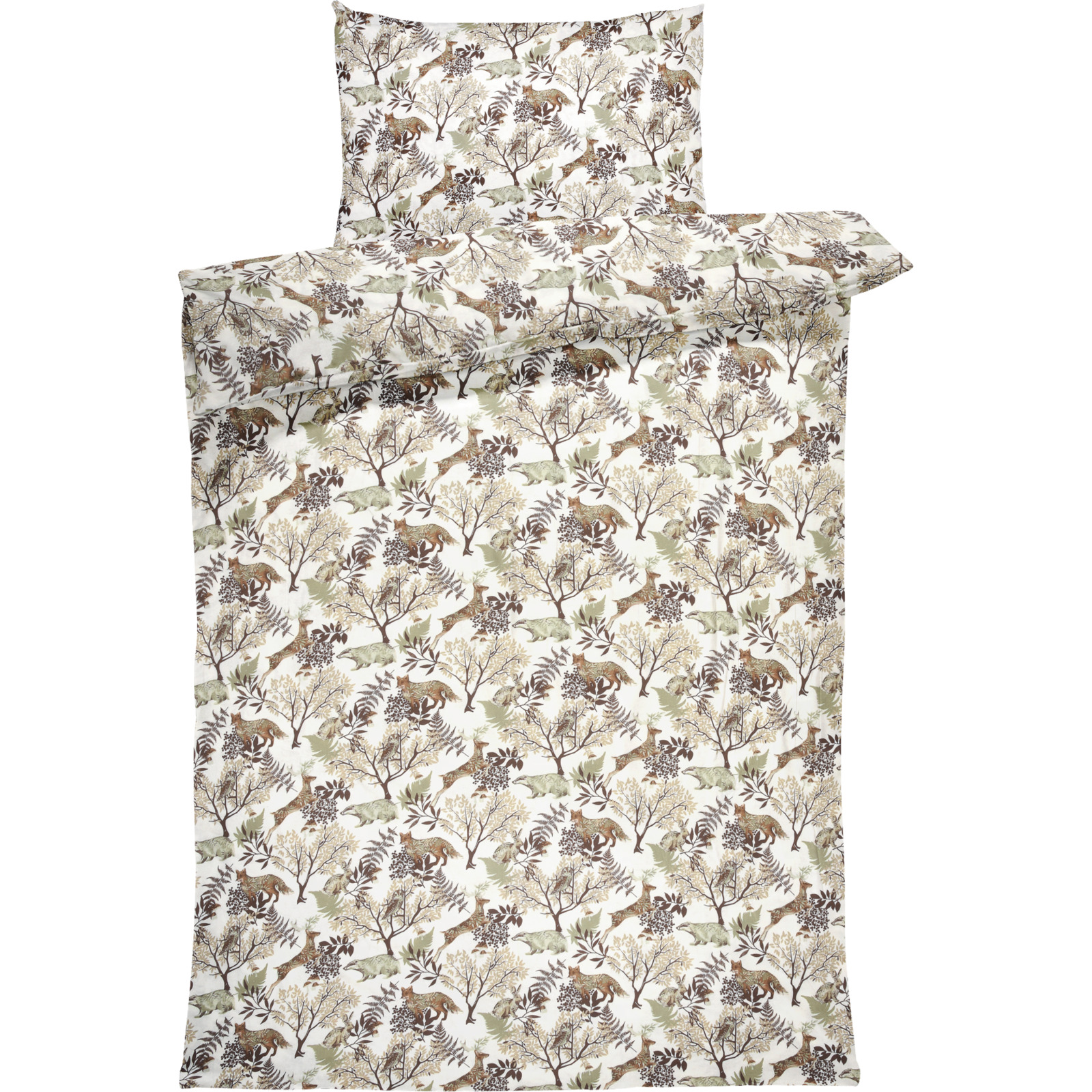 Bettwäsche Flanell Winterwald weiss 160x210 65x100 Bettanzug Nord