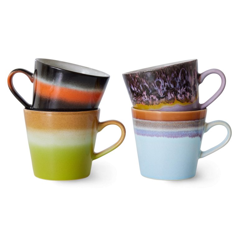HKliving 70's Ceramic cappuccino mok set van 4 solid