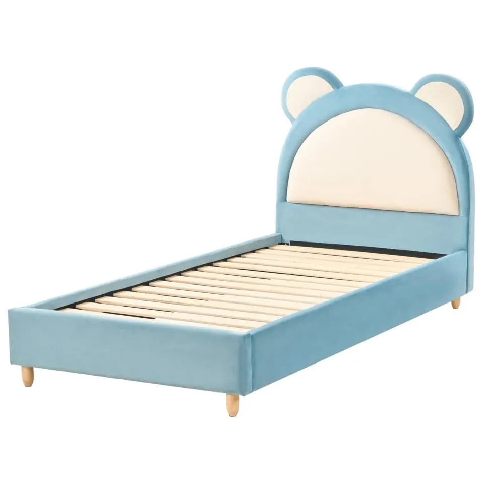 MAILLES - Eenpersoonsbed - Blauw - 90 x 200 cm - Fluweel