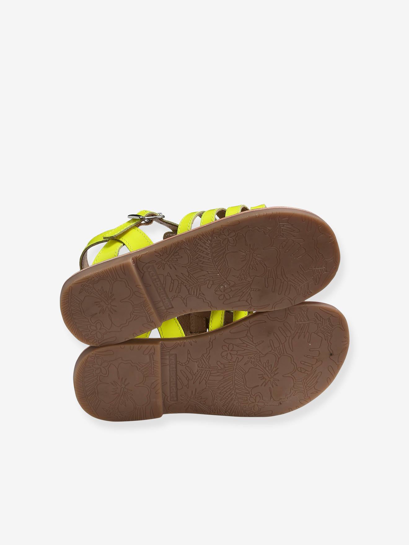 Sandálias de várias tiras para meninas, lisas, amarelo escuro com estampa.