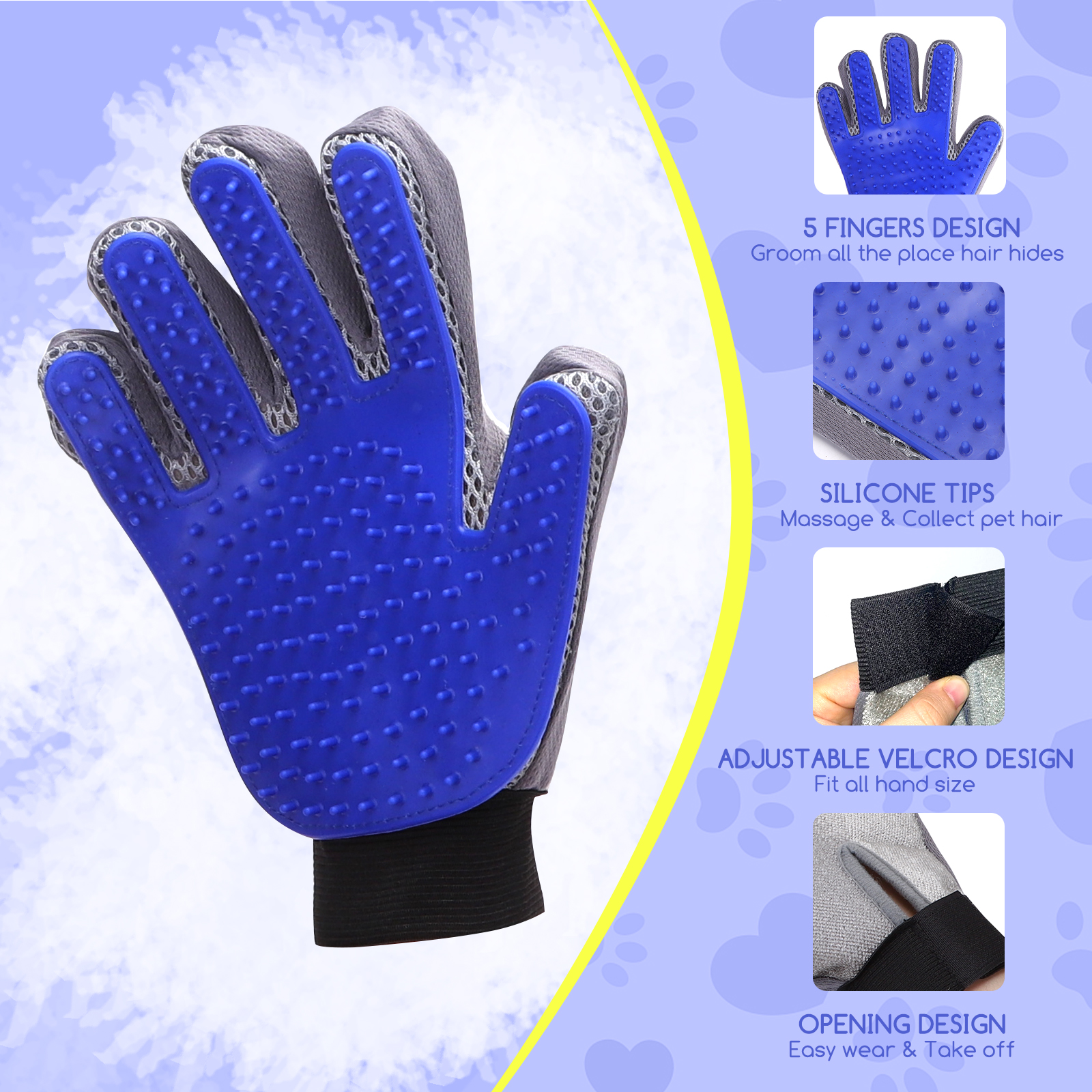 Luvas Nobleza para remoção de pelos de animais de estimação, luva dupla face, escova lavável e reutilizável para cães e gatos, dupla face para remover pelos de cães e gatos, azul