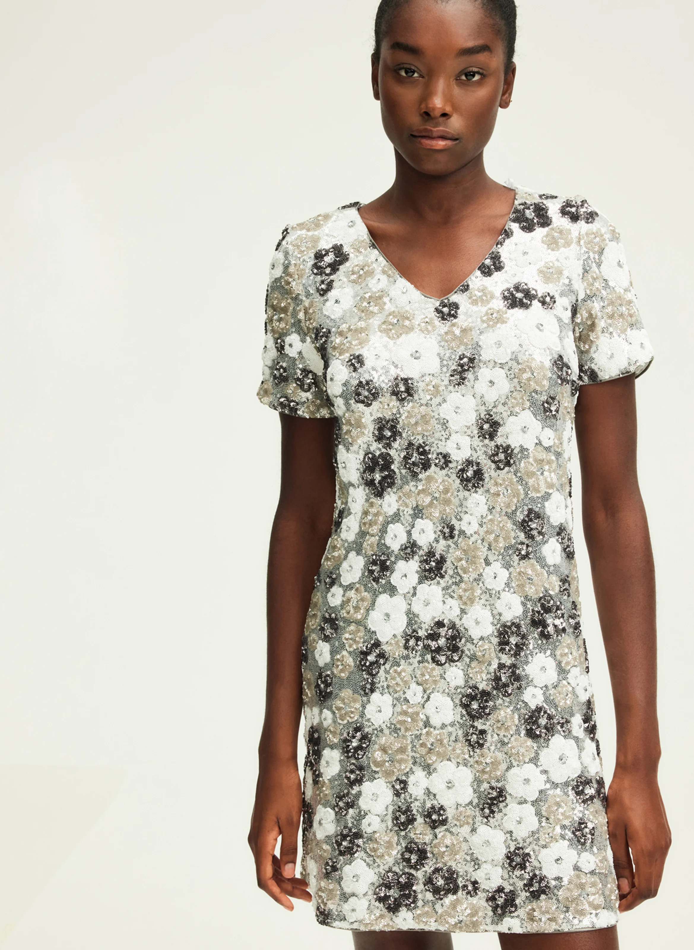 SIDRA - Robe courte métallisée à fleurs | Gris
