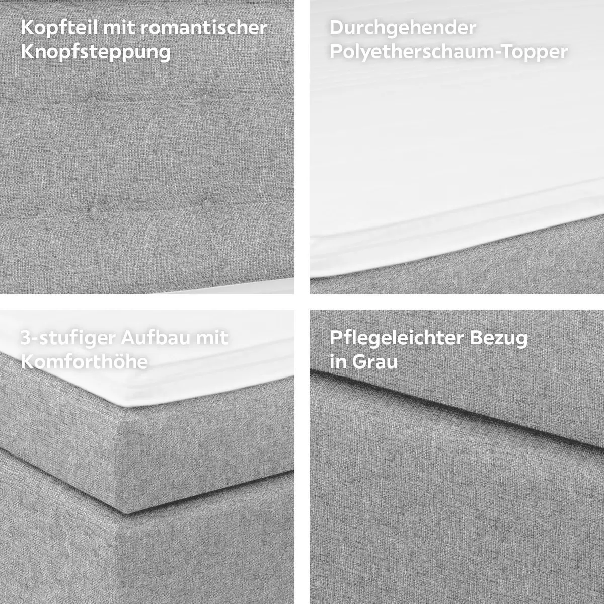 Boxspringbett Fabio 180 x 200 Grau