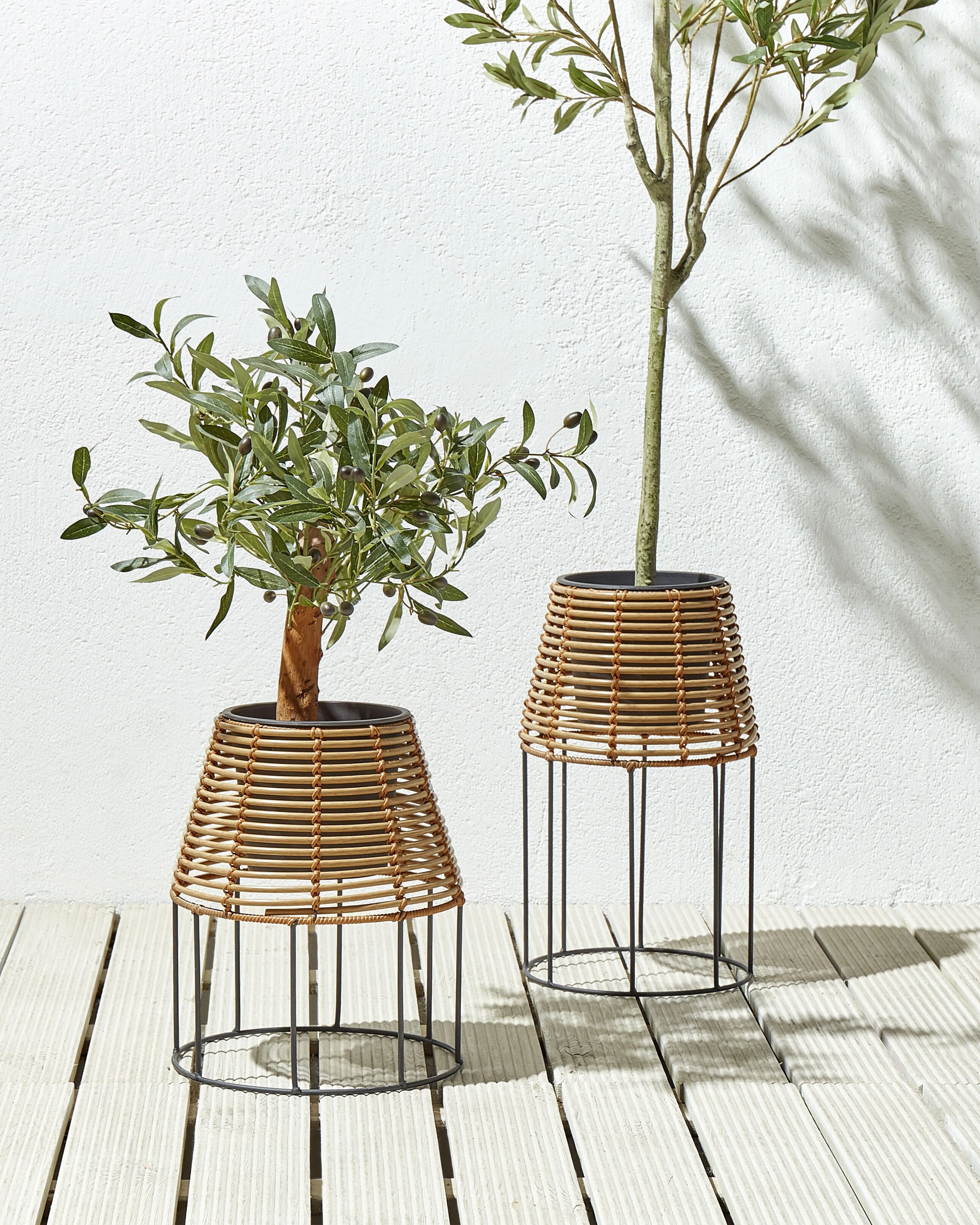 Set van 2 verhoogde bloempotten BORAGO PE rotan 20/21 cm Natuurlijk