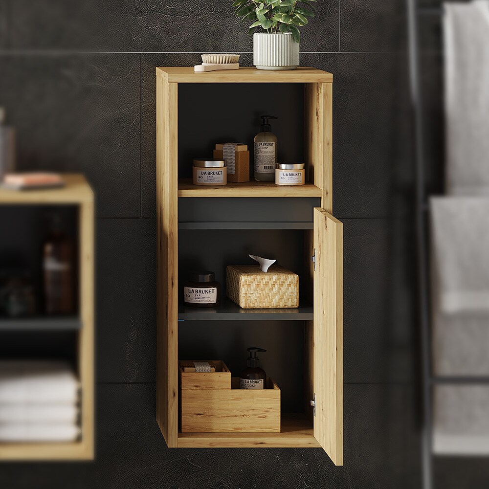 Vicco Midischrank Badschrank Badezimmermöbel Viola Eiche Anthrazit modern 38x80 Badezimmer Schrank Badmöbel Schranktür Schrankfach Ablage Aufbewahrung