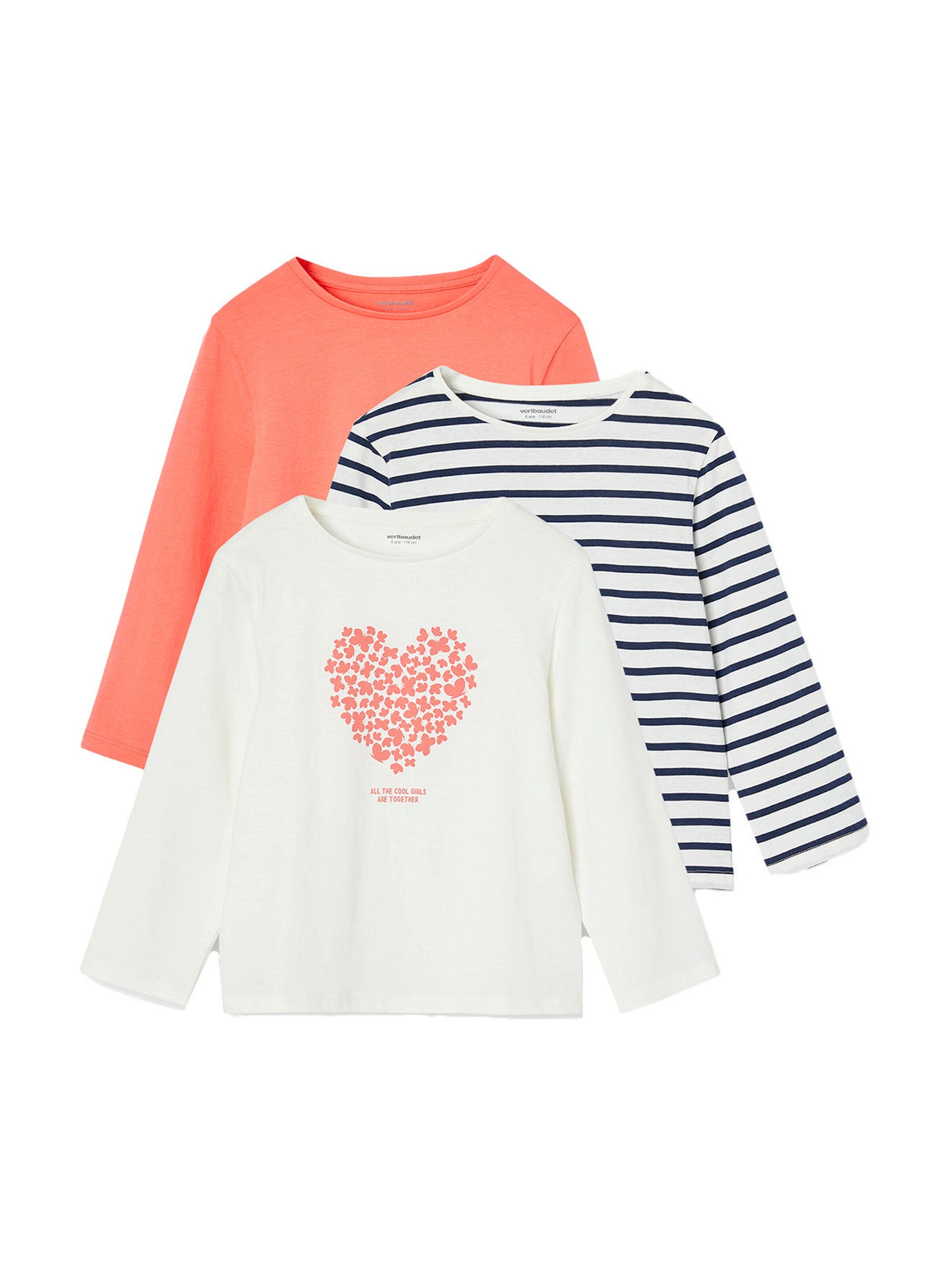 Vertbaudet 3er-Pack Mädchen Shirts mit Print BASIC koralle