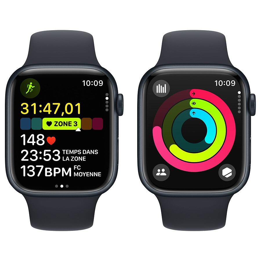 Apple Watch Series 9 GPS + Cellular - Aluminium Minuit - Bracelet Sport Band Bleu - 45 mm - Taille M/L