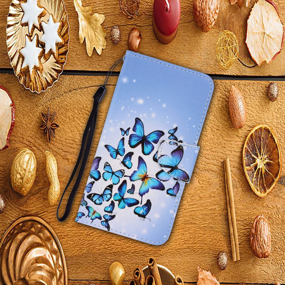 iPhone SE (2022/2020) / 8 / 7 Leder Tasche Hülle mit Kartenfach - Lila Butterflies