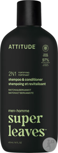 Attitude Super Leaves Homme Shampoing Et Après-Shampoing 2en1 Fortifiant Bergamote & Matcha 415ml